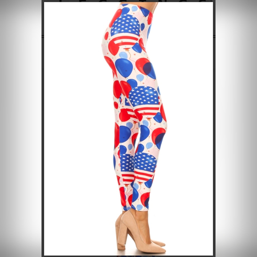 One Size Red White And Blue Balloon Print Leggings